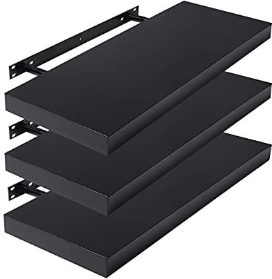 EUGAD Wandregal Wandboard 3er Set Hängeregal Holz Board Modern Schwarz, 80x22.9x3.8 cm 0045QJ-3