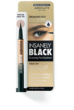 Absolute New York MELL01 Insanely Black Drawing Felt Liquid Eyeliner, Waterproof and Smudegeproof, Long Lasting, Contact Lens Friendly Liquid Eyeliner