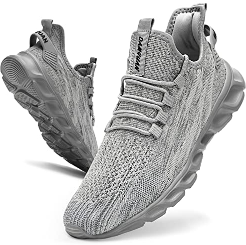 Linenghs Herren Laufschuhe Walking Tennis Sport Schuhe Fitnessstudio Outdoor Casual leichte Sneaker, grau, 42 2/3 EU
