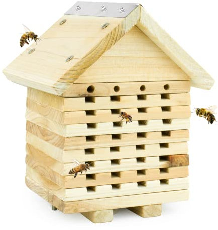 KCT Wooden Bee Hotel - Natural Nesting Habitat for Solitary Bees, Bugs, Insects