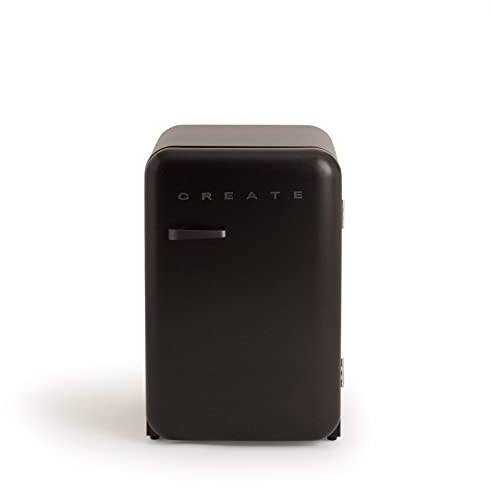 CREATE / RETRO FRIDGE 83.5 BLACK/Kühlschrank in Schwarz, Griff Schwarz / 98W, niedriger Verbrauch, 2 Ablagen, Temperaturregler, Flaschenhalter, 56x54x84cm