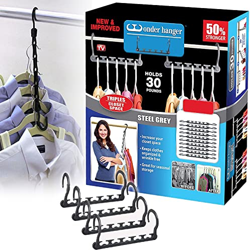 20 24 Pcs Space Saving Saver Magic Clothes Black Hangers Organiser Hook (24)