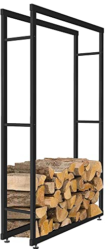 Melko Kaminholzständer Feuerholzablage Kaminholzregal Brennholzhalter 150x40 cm inkl. höhenverstellbare Füße - Schwarz Pulverbeschichtet u. passende Schrauben - Brennholzregal Holzregal Kaminofen