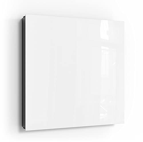 DEQORI Schlüsselkasten schwarz | 30x30 cm | Unifarben - Weiß | Glas & Metall Schlüssel-Box | Schlüsselschrank mit 50 Haken + 2 Magnete | Moderne Box magnetisch & beschreibbar