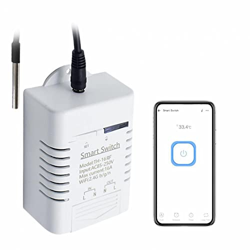 RANRAO WiFi Temperaturschalter 2,4 GHz Smart Monitoring Temperaturschalter Modul mit Temperatursensor-Kit, intelligente und ferngesteuerte funktioniert mit für EWeLink/Alexa/Google Home IFTTT, 16 A