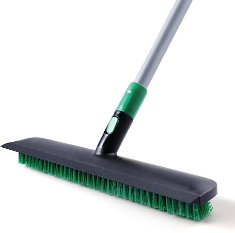 Eyliden Schrubber mit Stiel, 2-in-1 Bodenscheuerbürste mit Abzieher Boden, 38 cm breiter Bürstenkopf und 140 cm Teleskopgriff, Duschschrubber zur Reinigung von Bädern, Terrassen, Garagen, Küchen
