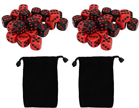 EVTSCAN 48 Dadi a 6 Facce - Set di Dadi da Gioco Impermeabili in Plastica Nera E Rossa per Feste, Bar E Club