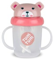 TUM TUM Tasse avec paille lestée, Tasse anti-fuite, Tasse d’Apprentissage pour Bébé, Couvercle Rabattable, Paille en Silicone (Besty l’Ours 200ml)