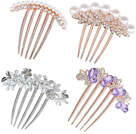TONAUP Strass Blumen Haarkamm, 4 Stück Schmetterlinge und Blumen Haar Steckkamm 4 Stil Luxus Braut Haarschmuck Haare Seitenkamm für Frauen Mädchen