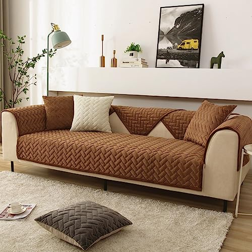 ZCXRYFL 1 2 3 4-Sitzer Sofa üBerzug Kristallsamt SofaüBerwurfe FüR L/U Sofa Universeller Rutschfester Couchbezug FüR Stoff-Leder Couch Baby-Krabbeldecke Katzen-Hunde Tagesdecke(190X230cm,Coffee 2)