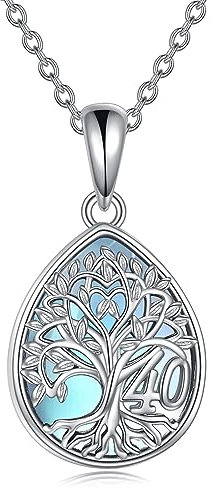 YFN 40. Geburtstag Geschenke für Frauen Sterling Silber Baum des Lebens Mondstein Halskette Mothers Day Weihnachten Schmuck Geschenke für Mama