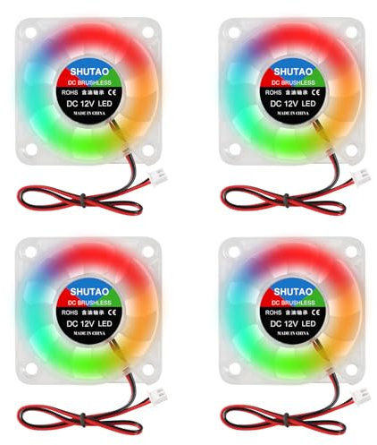 4PCS 5010 Cooling 12V RGB 50x50x10mm DC Brushless Fan - 50mm Colorful LED Cooler 2 Pin for 3D Printer