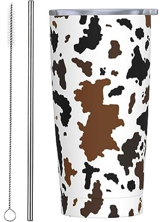 Kaireno Cow Print Tumbler Abstract Cows Stainless Steel Insulated Tumblers with Lid Straw Reusable Animal Skin Coffee Travel Mug Tea Drinking Water Wine Smoothie Cups Gifts for Women 20 Oz