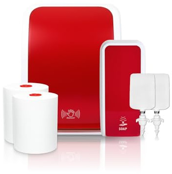 Blanc HYGIENIC KOMPLETT-Set Waschraum Sensor: Handtuchrollenspender Sensor + 2 TAD Handtuchrollen + Schaumseifenspender Sensor + 2 Kartuschen Farbe Rot/Weiß