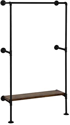 WOLTU Kleiderstange industrial schwarz, Kleiderständer für Wandmontage, Garderobenständer mit Ablage, für Schlafzimmer, Kleiderstangensystem Wandmontage