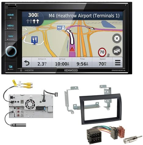 Kenwood DNR3190BTS 2-DIN Autoradio Navigationssystem kompatibel mit Apple CarPlay Bluetooth HDMI passend für FIAT Ducato ab 2006 schwarz gewölbte Kante