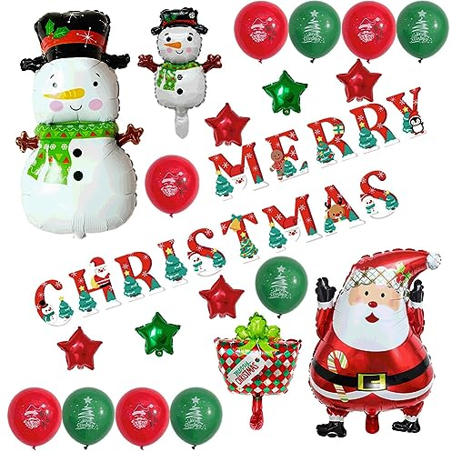Weihnachten Luftballon Girlande, Rot Grün Weihnachten Ballon Dekoration Kit Weihnachtsmann Schneemann Merry Christmas Banner Luftballon Girlande Weihnachten Luftballons Party Deko