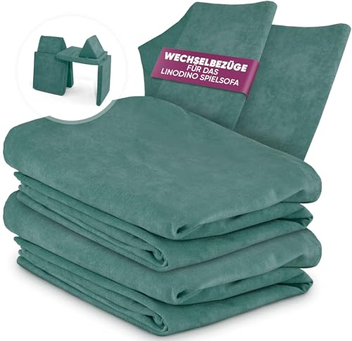 Linodino® Chenille Wechselbezüge für Spielsofas | Kindersofa Cover Set 4-Teilig | Ersatz Bezug Set für Kinder Sofas | Sofabezug | Urwaldgrün