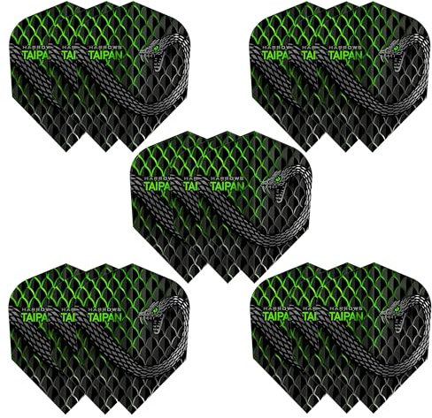 Harrows Taipan Dart-Flights | 5 x Sets Dart-Flights (insgesamt 15 Flights) I 100 Mikron Dart-Flights I Premium Extra Stark Made in UK I Professionelles Dartzubehör I Grüne Dart-Flights