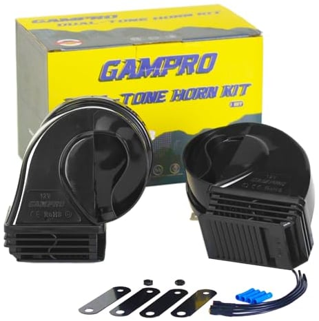 GAMPRO Hupe Autohupe Laut 130dB, Hörner Signalhorn für 12v Pkw Lkw Wohnmobile Motorräder Schiffe E-Bikes,2 Stück Trumpet for Any 12V Vehicles Trucks Lorrys Trains Boats Cars (G160151)