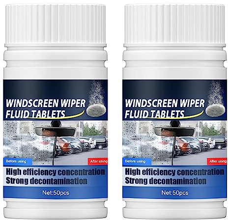 ihreesy 100 Stück Scheibenwischwasser, Multifunktional Auto Windschutzscheiben Reiniger Tabs Scheibenwischer Glasreiniger Konzentrierte Waschtabletten Reinigungstabletten Unterlegscheiben Tabletten