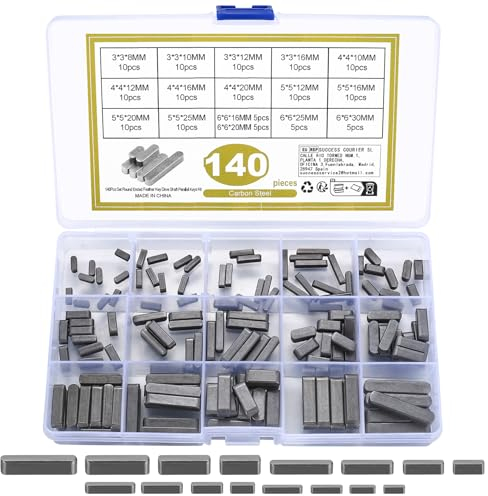 140 Stk Federkeile Sortiment, Passfedern-Sortiment, 3-4-5-6 mm Parallelantriebswellenschlüssel, Federschlüssel, Mitnehmerkeil Satz, Schwungrad Riemenscheibe Kurbelwellen Sortiment Kit