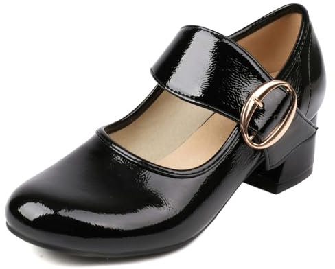 PanaLuxe Vintage Mary Jane Pumps Niedriger Blockabsatz Kleid Schuhe Damen Round Toe Bequem Schulschuhe Schwarz 45
