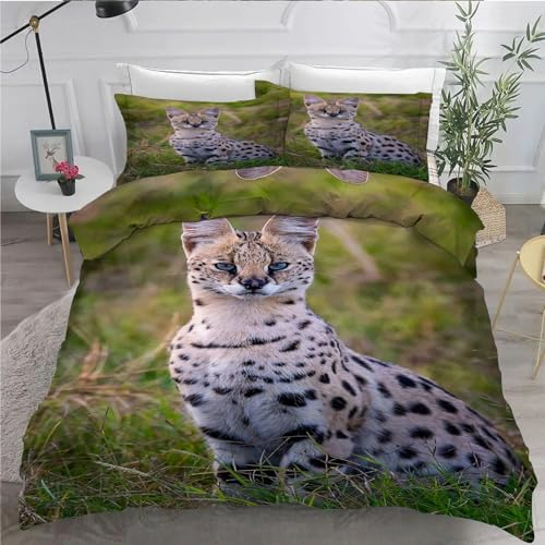 EXSANLIEAY Ozelot Bettwäsche 135x200 Wiese Bettbezug 3 Teilig Set mit 2 Kissenbezug 80x80 cm, Weich Mikrofaser Bettwäsche-Sets mit ReißVerschluss