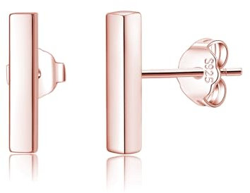 Reffeer Bar-Ohrstecker aus massivem 925er-Sterlingsilber für Damen, Ohrringe, minimalistische Ohrstecker, hypoallergen (C-Roségold)
