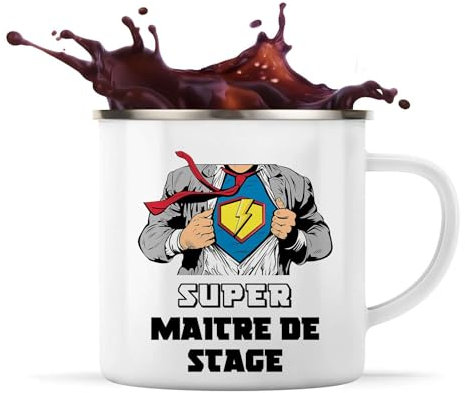 Planetee Tasse métallique Super Maitre de stage | Mug Émaillé Métal Timbale Camping et Randonnée Métier Collègue Cadeau Travail Boulot Départ Retraite