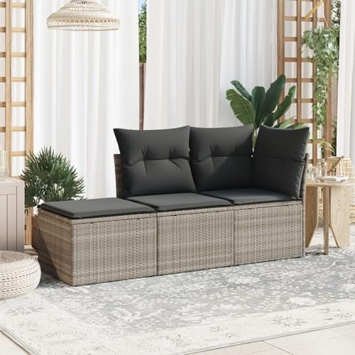 Homgoday 3-TLG. Gartenmöbel Set Gartenlounge Balkonmöbel mit Kissen Sofagarnitur Gartensofa Ecksofa Loungemöbel Ecklounge Sitzgruppe für Balkon Terrasse Hellgrau Poly Rattan