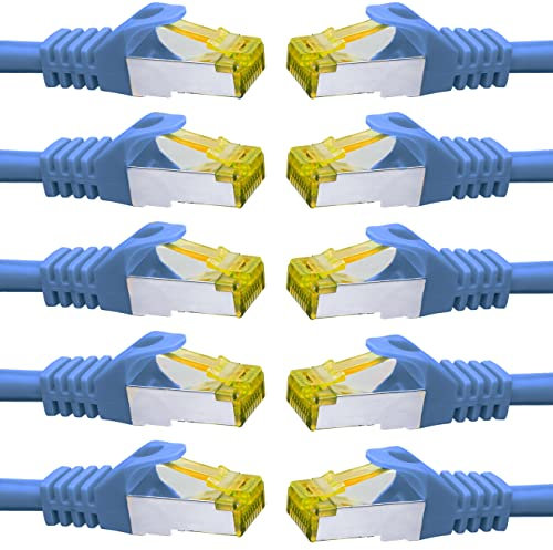 BIGtec LAN Kabel 10 Stück 0,15m Netzwerkkabel CAT7 Ethernet Internet Patchkabel CAT.7 blau Gigabit doppelt geschirmt Netzwerke Router Switch 2 x Stecker RJ45 kompatibel zu CAT.5 CAT.6 CAT.6a CAT.9