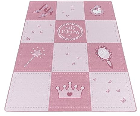 Stilvoll Günstig by ELMM Kinderteppich für Kinderzimmer in Pink 80 x 120 cm rechteckig mit Prinzessinnenmotiv