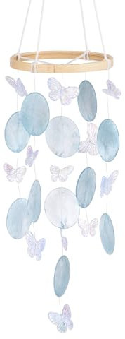 M METERXITY Campanello Vento Conchiglia Esterni, Campana Eolica Farfalla con Conchiglia e Vetro Marino per Esterni/Patio/Giardino, Campana Eolica Artigianale [Blu]