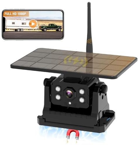 ATOVANKA Solar Rückfahrkamera Kabellos,9600Mah Akku WiFi Rückfahrkamera, Magnetic Hitch,1080P wasserdichte Funk Rückfahrkamera mit Android und iOS Für LKW/RV//Anhänger/Wohnwagen