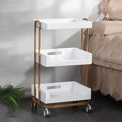 Moderner Küchenwagen auf Rädern, Weinwagen/Servierwagen für Esszimmer, Badezimmerwagen/Kosmetikwagen, Rollwagen für Massage-, Tattoo- und Gesichtsbehandlungen, 3 Regale, Organisation (Farbe: Weiß)