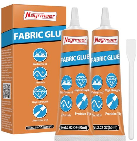 Nayrmaer Fabric Glue, 60ml*2 Waterproof Clear Adhesive for Clothes, Material, Textile, Upholstery and Felt (120ml)