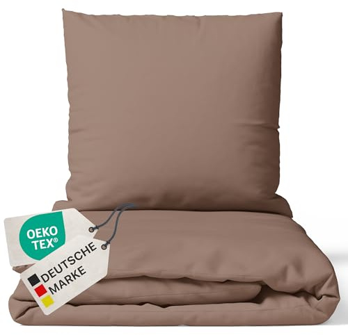NYVI Bettwäsche Set DreamScience Mikrofaser Uni 135x200 + 80x80 cm Nougat - Atmungsaktiv & Weich - Mit Reißverschluss, Oeko-TEX Zertifiziert, für Allergiker geeignet