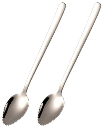 TSUOUKL 2PCS Cuchara de Pomelo, Cuchara de Kiwi Plateada de Acero Inoxidable, Cuchara con Dientes suplemento de Alimentos para bebés, Cuchara de Postre, Cuchara de Postre, Apto para lavavajillas
