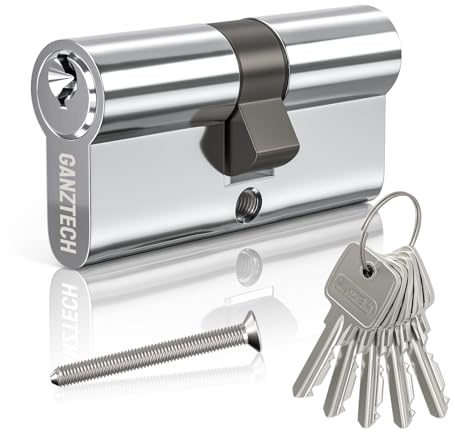 GANZTECH 40/40 (80mm),Chrome Plating Door Barrel Lock,Key Key with 5 Standard Keys,Aluminum Alloy Euro Cylinder Lock,Secure Stable for Wooden,Composite Doors and UPVC