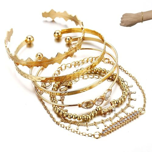 AzureRay 7 Böhmischen Kristallarmbändern Wahrsagerin Kostüm, Kreative Metall Handkette, Schmuck Wahrsagerin für Damen, Ideal für Zigeuner Kostüme