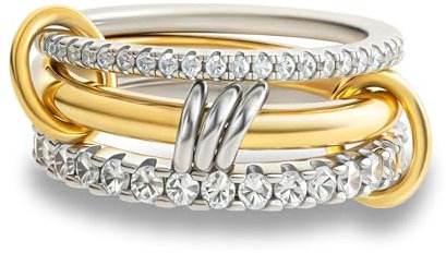 RIXERKOC Gold Stapelbar Ringe für Damen nicht anlaufen, 18k Vergoldet Cubic Zirkonia Ringe, Silber Gold Multi Ring Mixed Metals Stack Ring Set Valentinstag Geburtstag Muttertagsgeschenk (11)