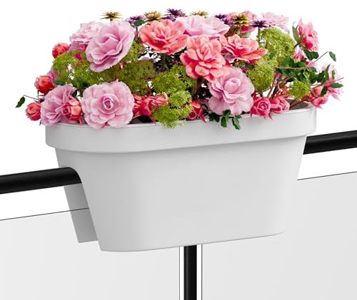 Blumenkasten für Balkongeländer – Blumentopf mit Clips für runde & eckige Geländer bis 6 cm – UV-beständig, formstabil – mit Ablauf – 2 Größen, 3 Farben – Balkon Pflanzkübel (1x Weiß, 60x28cm)