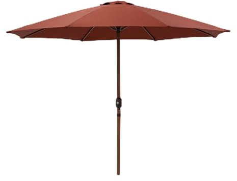 JJ. Parasol droit rond effet bois Ø300cm Parasol droit Ø3 m Ouverture avec manivelle Toile professionnelle 240g/m2 renforcée résistante aux UV Rouge oxyde