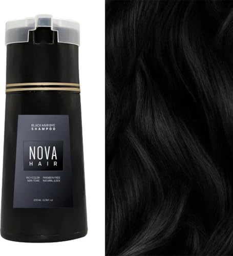 Nova Hair Instant Dye Shampoo Schwarz – Reich an natürlichen Extrakten – Grauabdeckung – Für Männer und Frauen – NovaHair – Nova Hair Shampoo – 200 ml