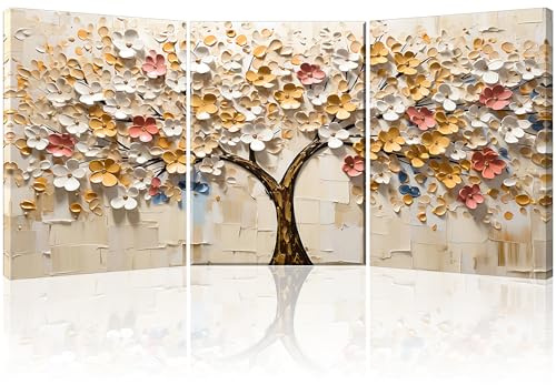 Piy Painting 3Panneau Impression Sur Toile Décoration Fleurs Blanches Et Jaunes Tableau Sur Toile Moderne Arbres En Fleurs Tableaux, Arts Décoratifs Tableau Decoration Murale Salon Chambre 57x40cm