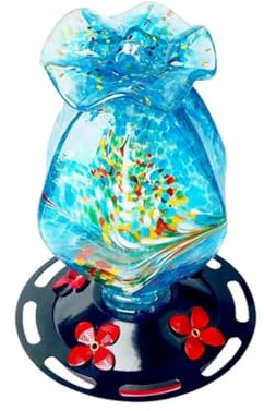 Osmond Garden Hummingbird Feeder for Outdoors 1 Pack, Hand Blown Glass Bundle Ocean Mermaid and Blue