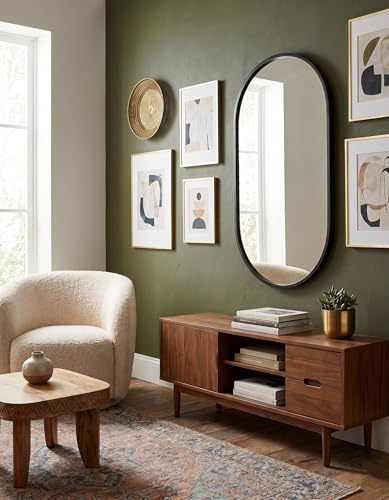 DEENZ Oval Silhouette Wall Mounted Mirror Classical Black Plastic/Glass Construction Antique Arched Framed House Warming Practical Solution Hanging Both Way Portrait & Landscape 50 X 30 Cm