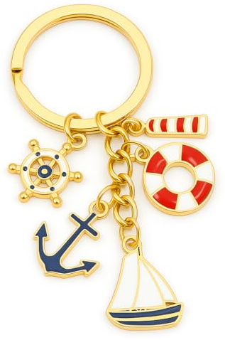 DONWOIE Schlüsselanhänger Maritim, Nautischer Taschenanhänger für Damen | Süßer Schlusselband mit Steuerrad, Anker, Segelboot, Rettungsring Geschenk für Meeresliebhaber – Rot und Weiß