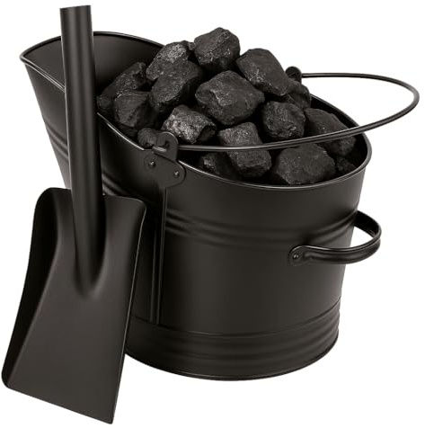 BH | Waterloo Style Coal Bucket and Shovel Set | Fireplace Black Coal Hod Pellet Buckets with 5.7 Wide Coal Ash Shovel - by Best House